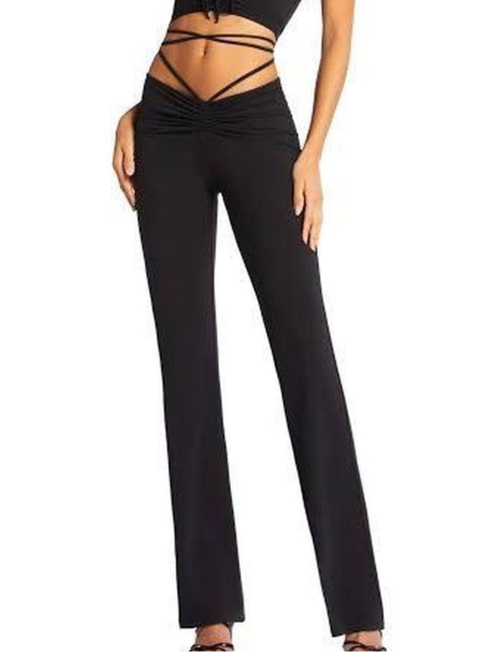 IAMGIA Black Ruched Waist Tie-Front Wrap Halo Pants small